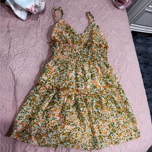 Floral Kids Dress - Green and Orange